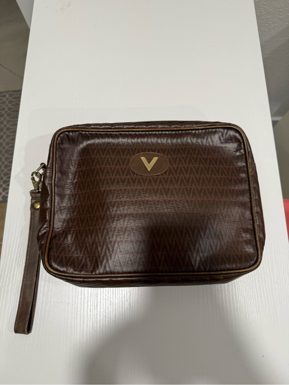 Mario Valentino Brown Leather Wristlet Travel Pouch
